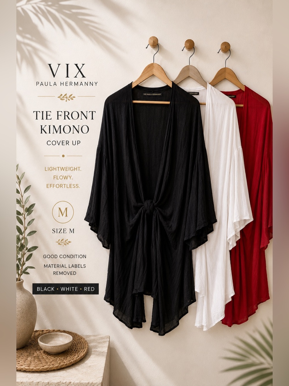 Vix Paula Hermanny Tie Front Kimono Cover Up M